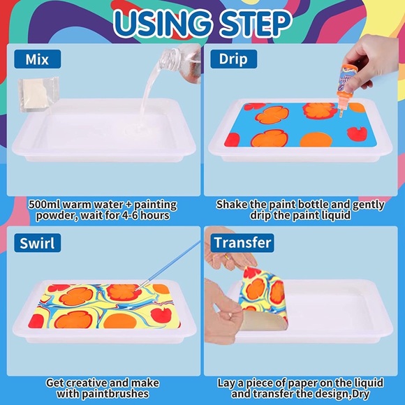 Water Marbling Creative Paint Art and Crafts Kit for Kids 8 Colors - Picture 2 of 7
